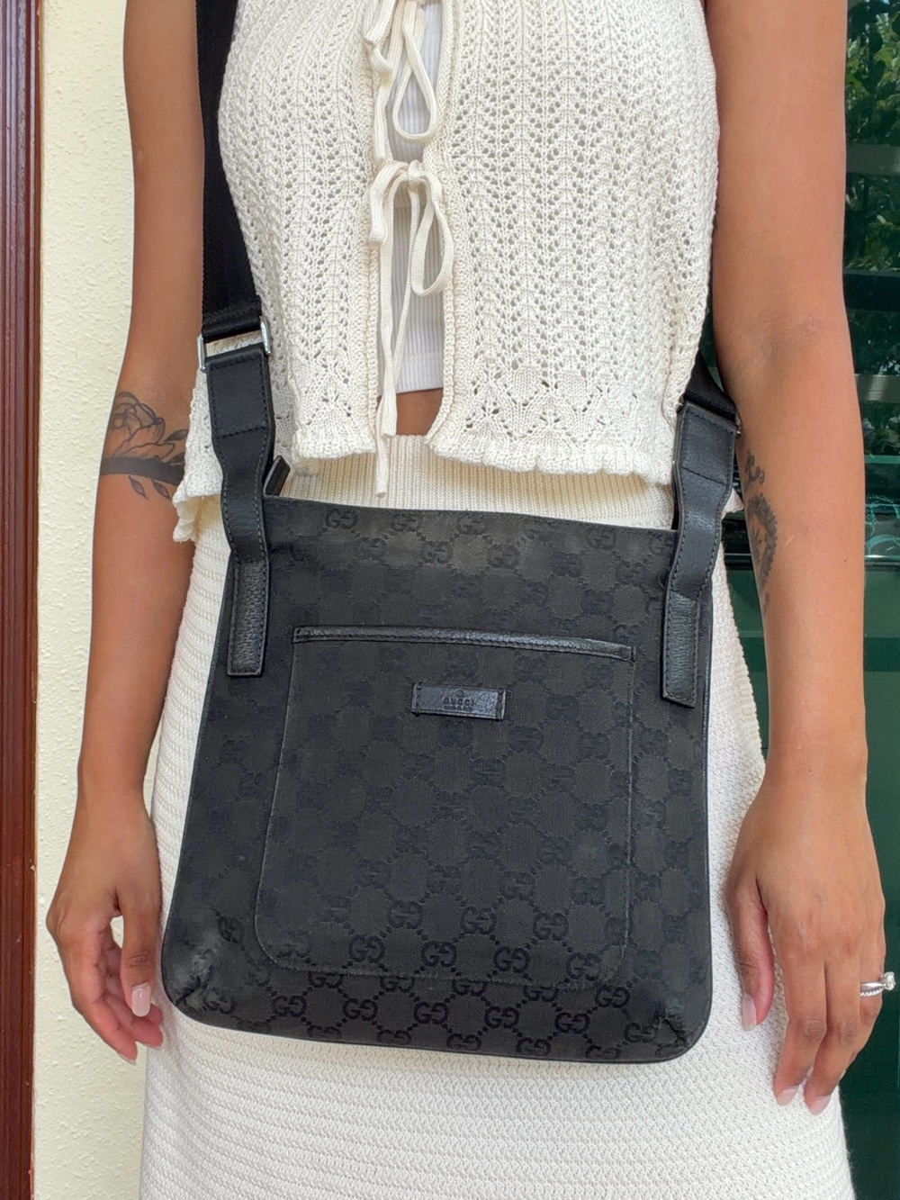 Vintage Gucci GG Monogram Canvas Black Shoulder Bag